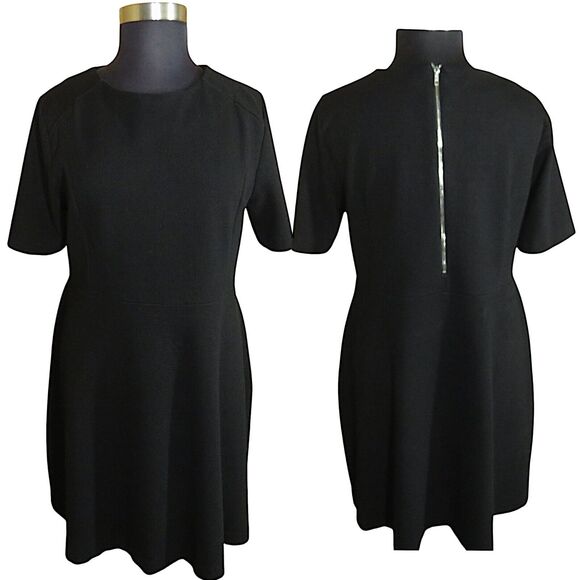 Spencer + Shaw Black Short Sleeve Textured Heavyweight Fit Flare Dress Plus 1X - Picture 1 of 8